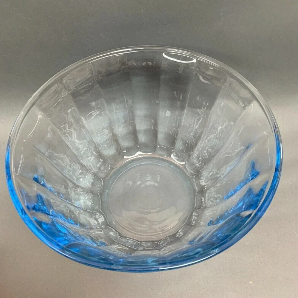 Tall‎ Serving Glass Bowl Light Blue Clear Panels 10